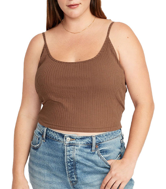 Strappy Rib-Knit Cropped Tank Top for Women Date Palm