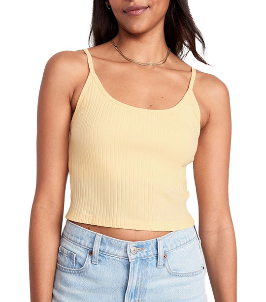 Strappy Rib-Knit Cropped Tank Top for Women Golden Straw