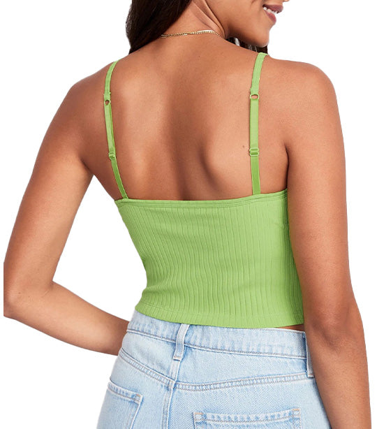 Strappy Rib-Knit Cropped Tank Top for Women Greengage