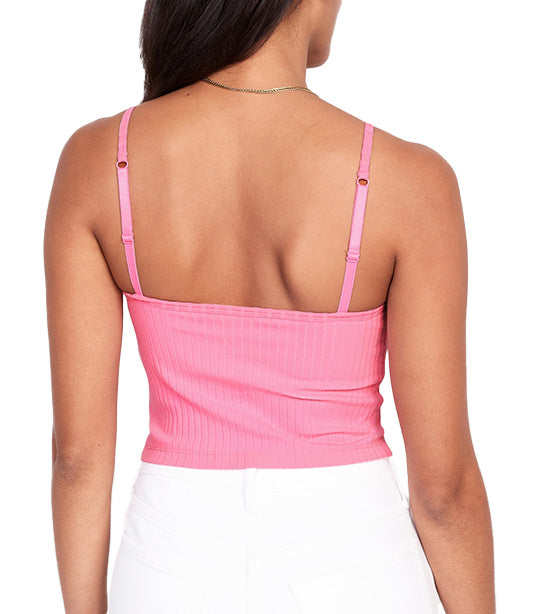 Strappy Rib-Knit Cropped Tank Top for Women Sparkle Berry
