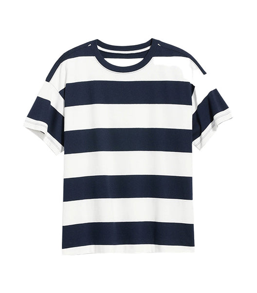 white and navy striped t shirt