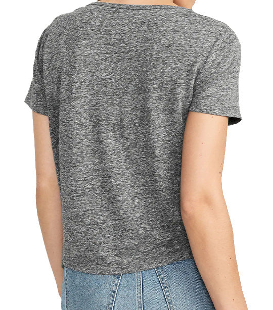 Linen-Blend V-Neck Henley T-Shirt for Women Black Wash