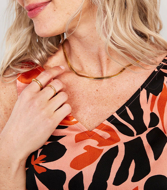 V-neck Sleeveless Satin Top For Women Orange Floral