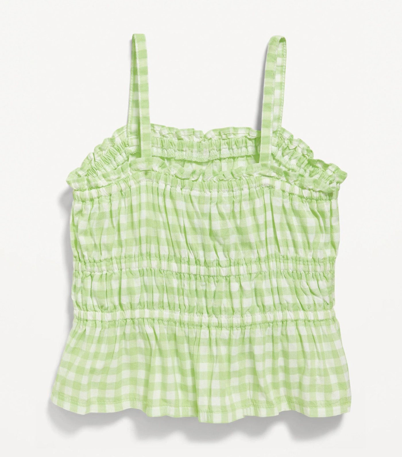 Printed Sleeveless Smocked Peplum Top for Toddler Girls - Green Gingham