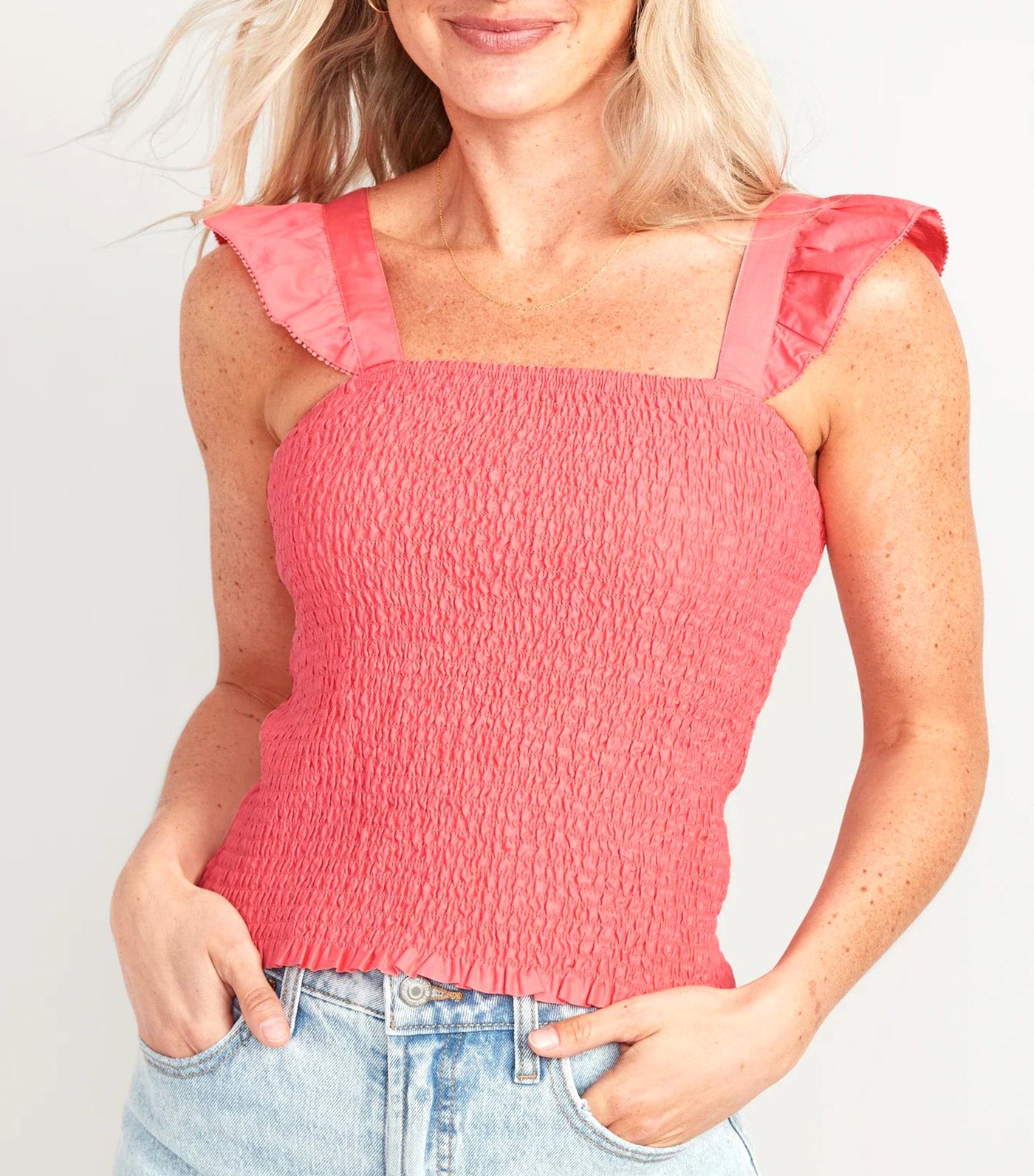 Fitted Ruffle-Trim Smocked Cropped Top for Women Ginger Rose