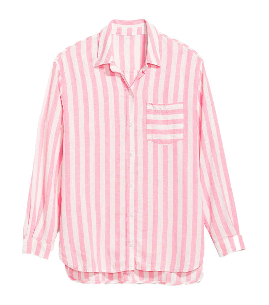 Striped Linen-Blend Boyfriend Shirt For Women Pink Stripe