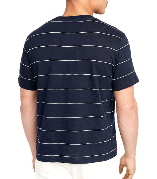Soft-Washed Striped Slub-Knit T-Shirt for Men Navy