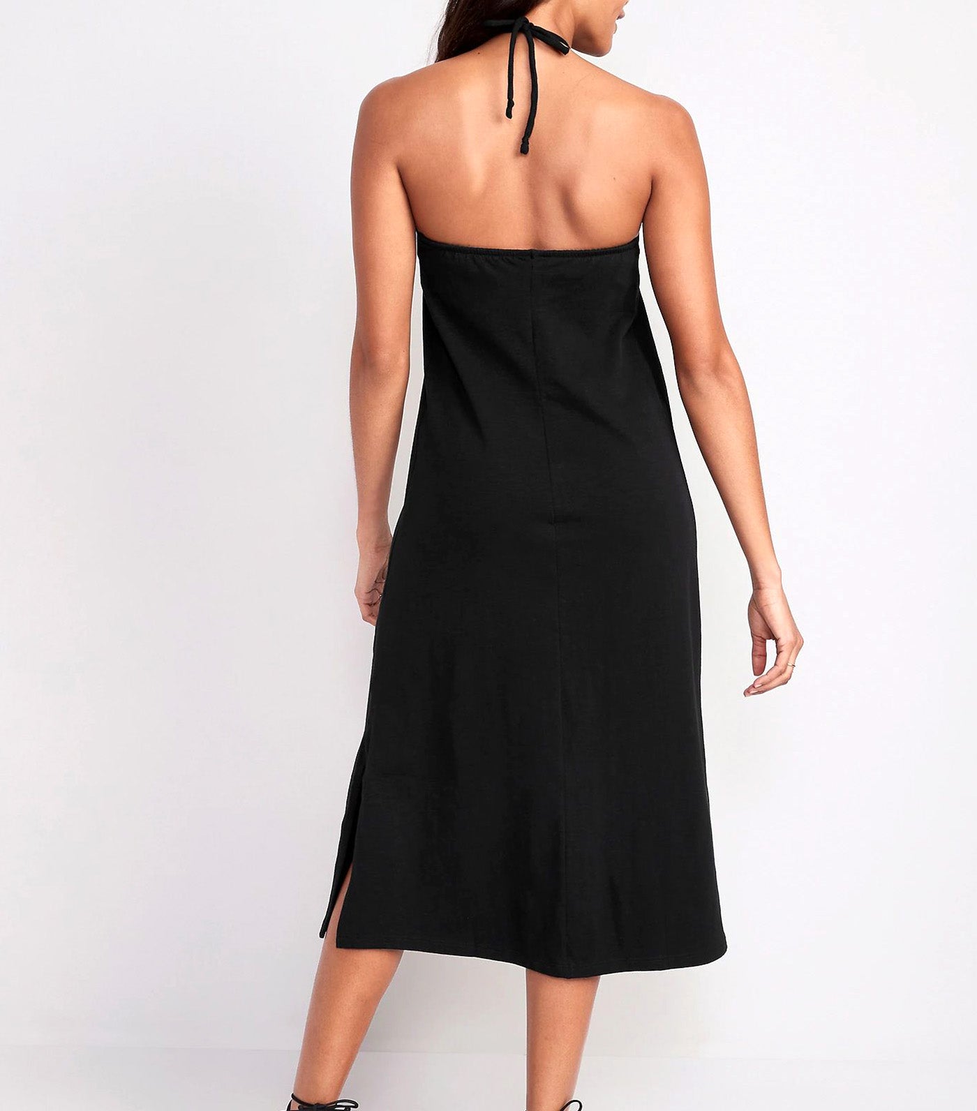Slub-Knit Halter Midi Shift Dress for Women Black Jack