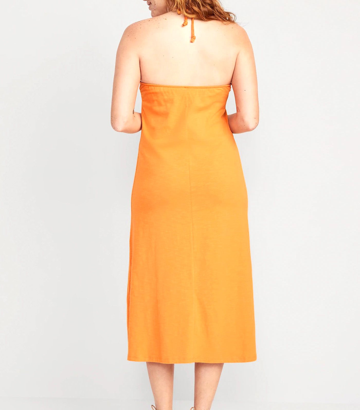 Slub-Knit Halter Midi Shift Dress for Women Wild Papaya