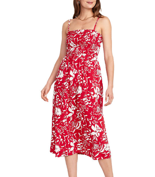 Old Navy Fit & Flare Smocked Maxi Cami Dress for Women Red Floral