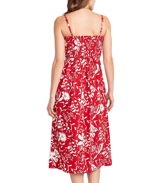 Fit & Flare Smocked Maxi Cami Dress for Women Red Floral