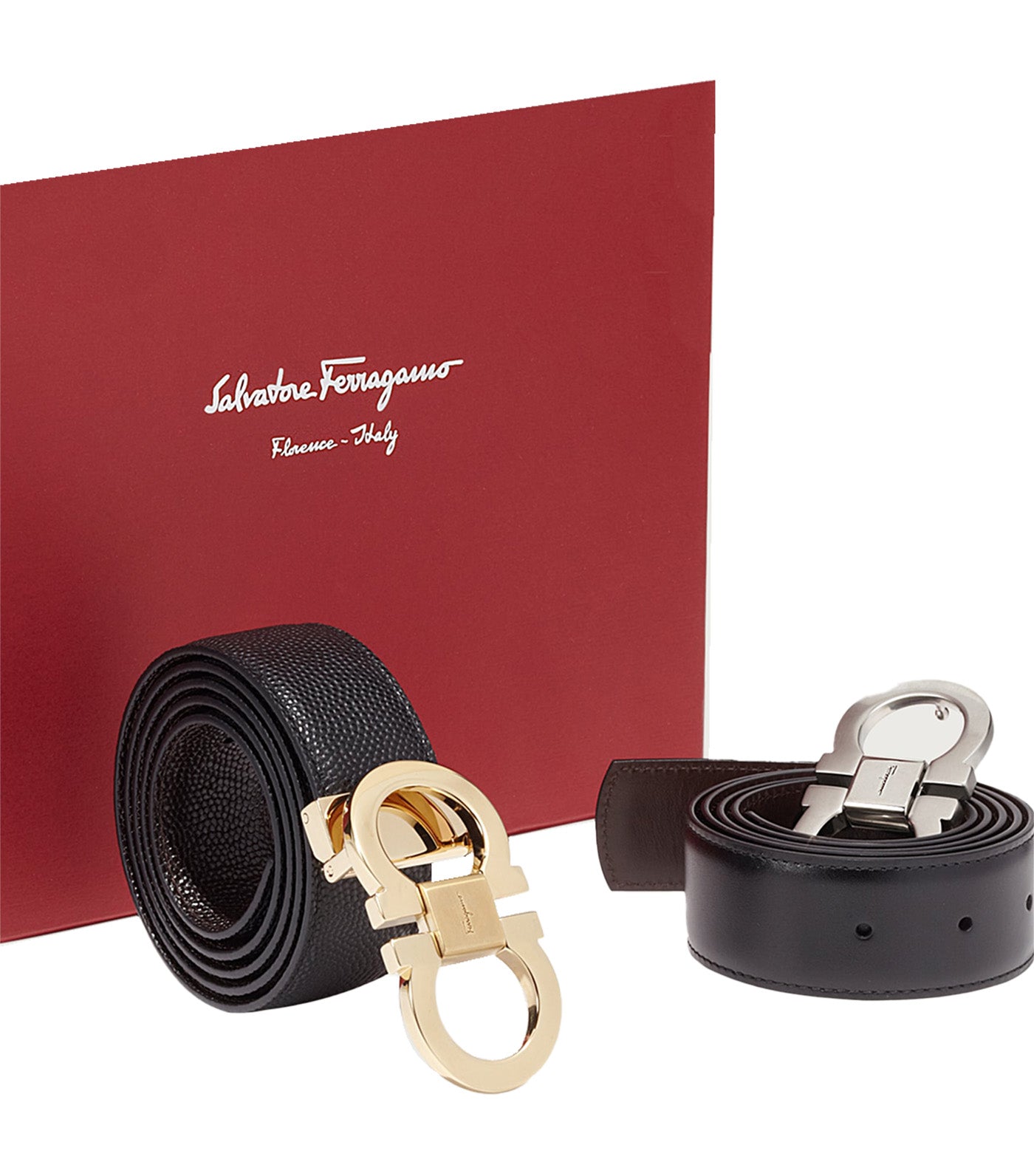 Adjustable Gancini Belts Gift Box Black/Chocolate