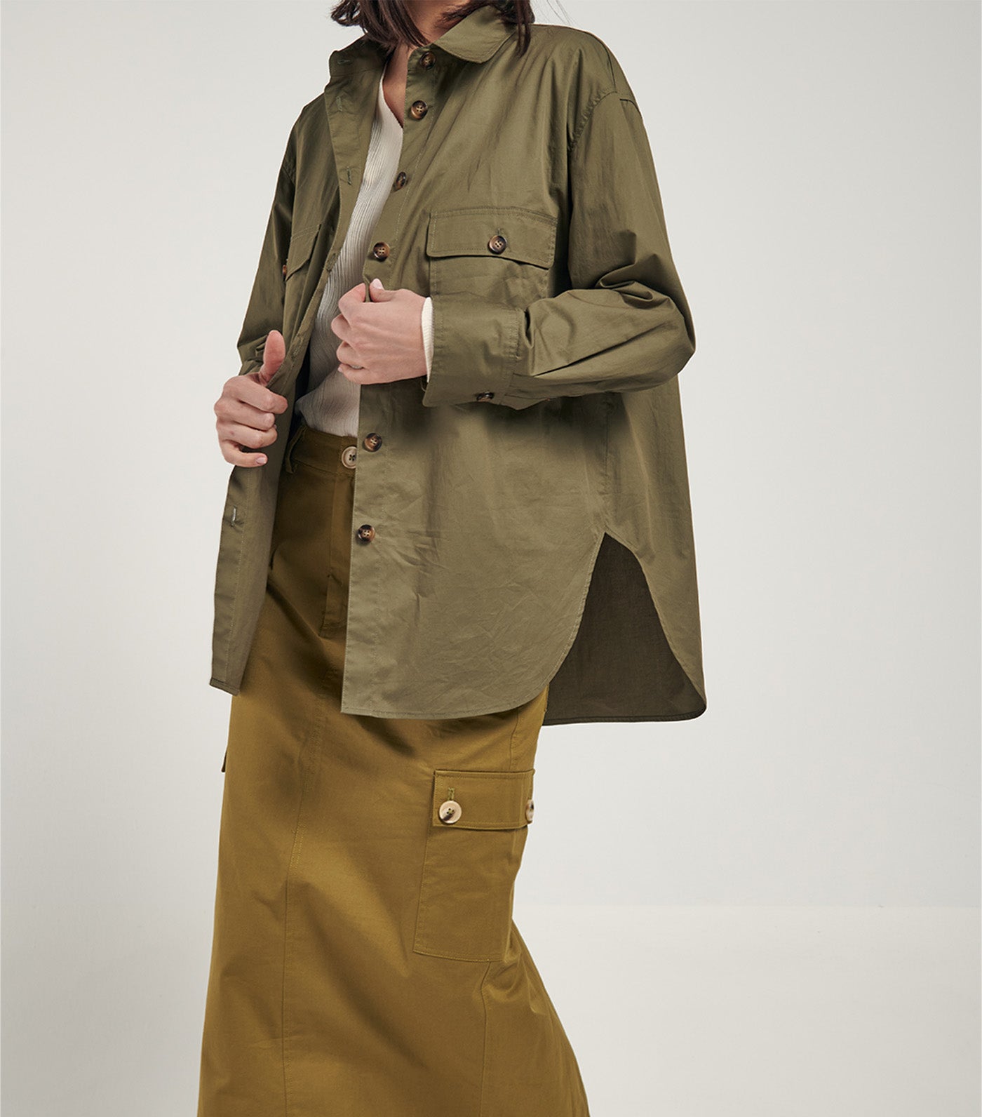 Oversized Utility Shirt Dark Khaki