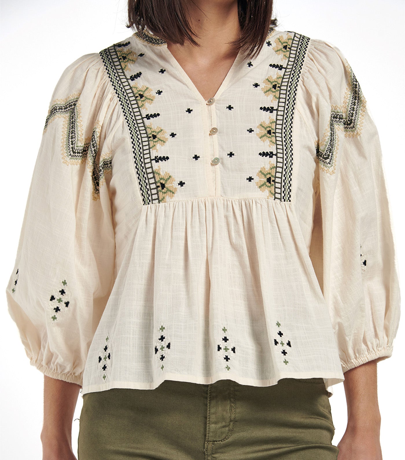 Romantic Embroidered Blouse Beige