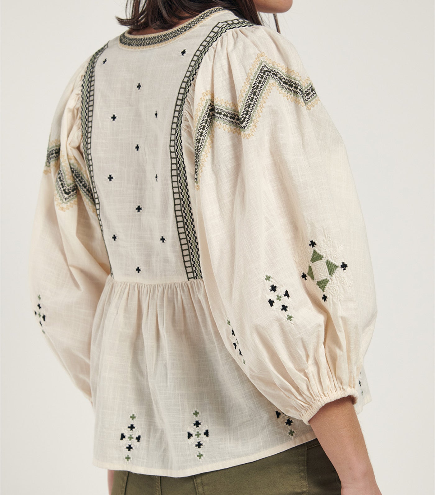 Romantic Embroidered Blouse Beige