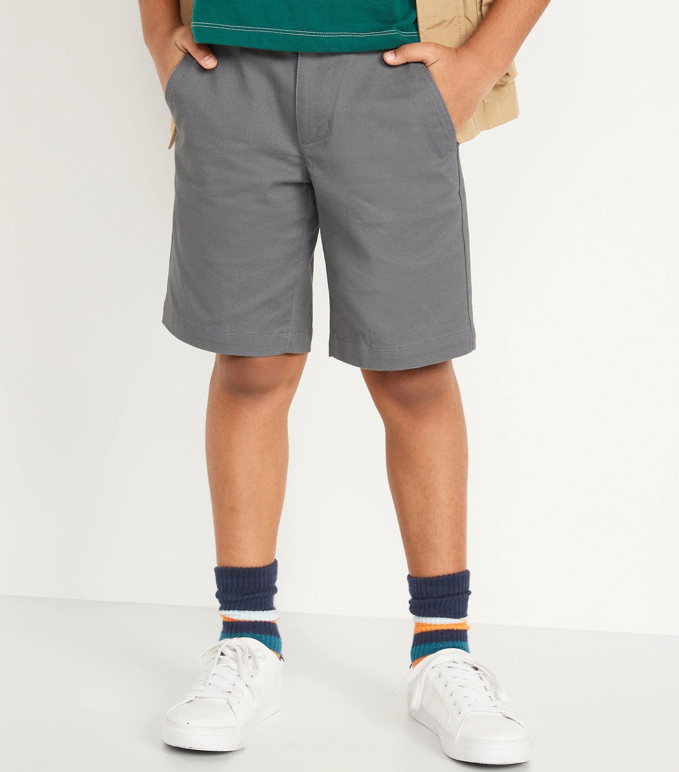 Built-In Flex Straight Twill Shorts for Boys (At Knee) - Grey Oyster
