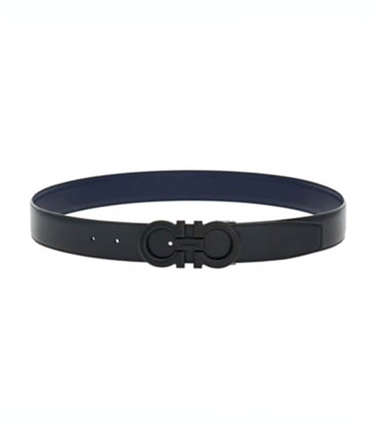 Reversible And Adjustable Gancini Belt Calfskin Black/Marine Blue