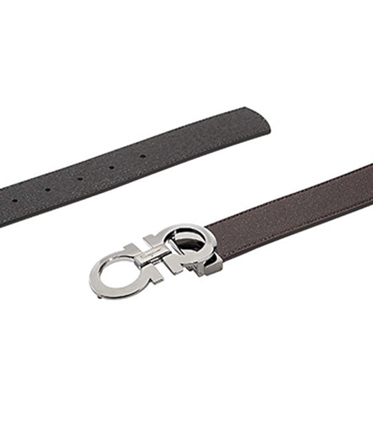 Reversible and Adjustable Gancini Belt Black/Testa Di Moro