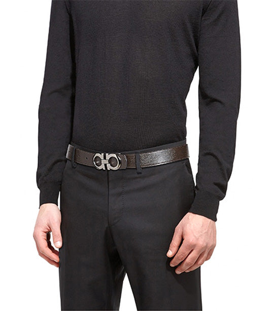 Reversible and Adjustable Gancini Belt Black/Testa Di Moro