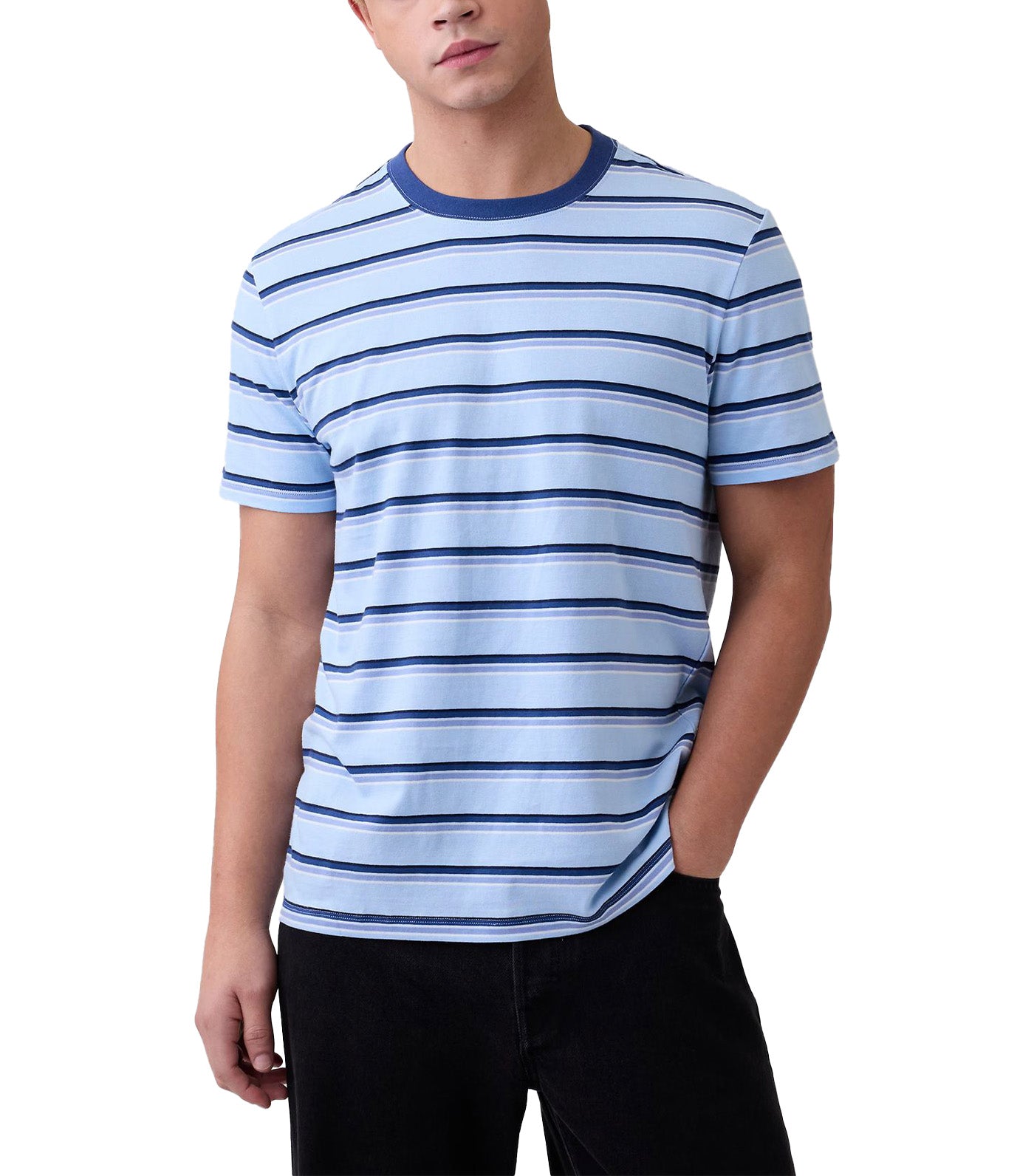 GAP Everyday Soft Stripe Crewneck T-Shirt Cerulean Blue