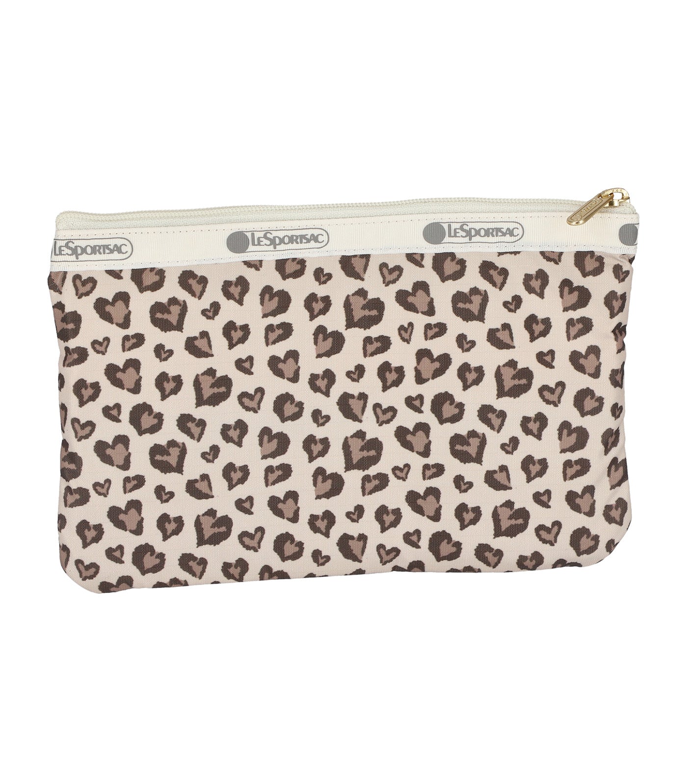 3-Zip Cosmetic Latte Heart Leopard