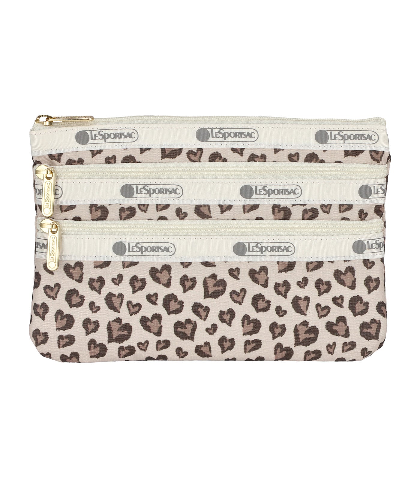 3-Zip Cosmetic Latte Heart Leopard