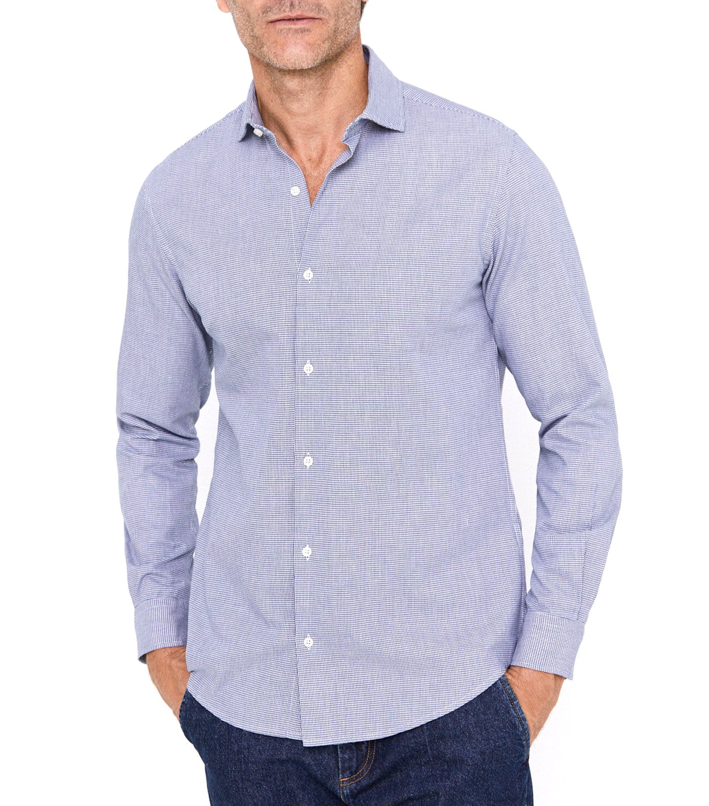 Cotton Houndstooth Shirt Medium Blue
