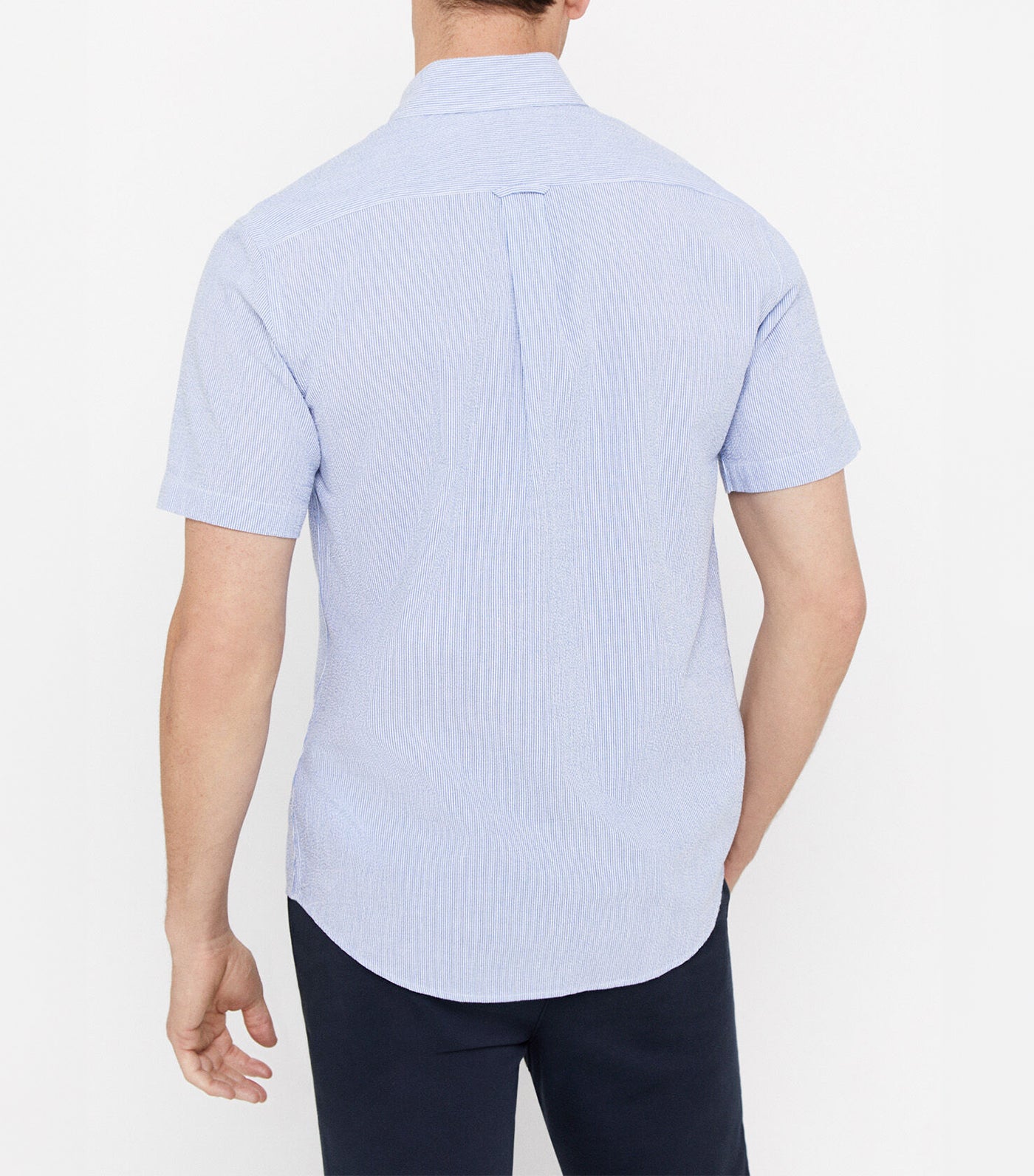 Striped Seersucker Short-Sleeved Shirt Light Blue