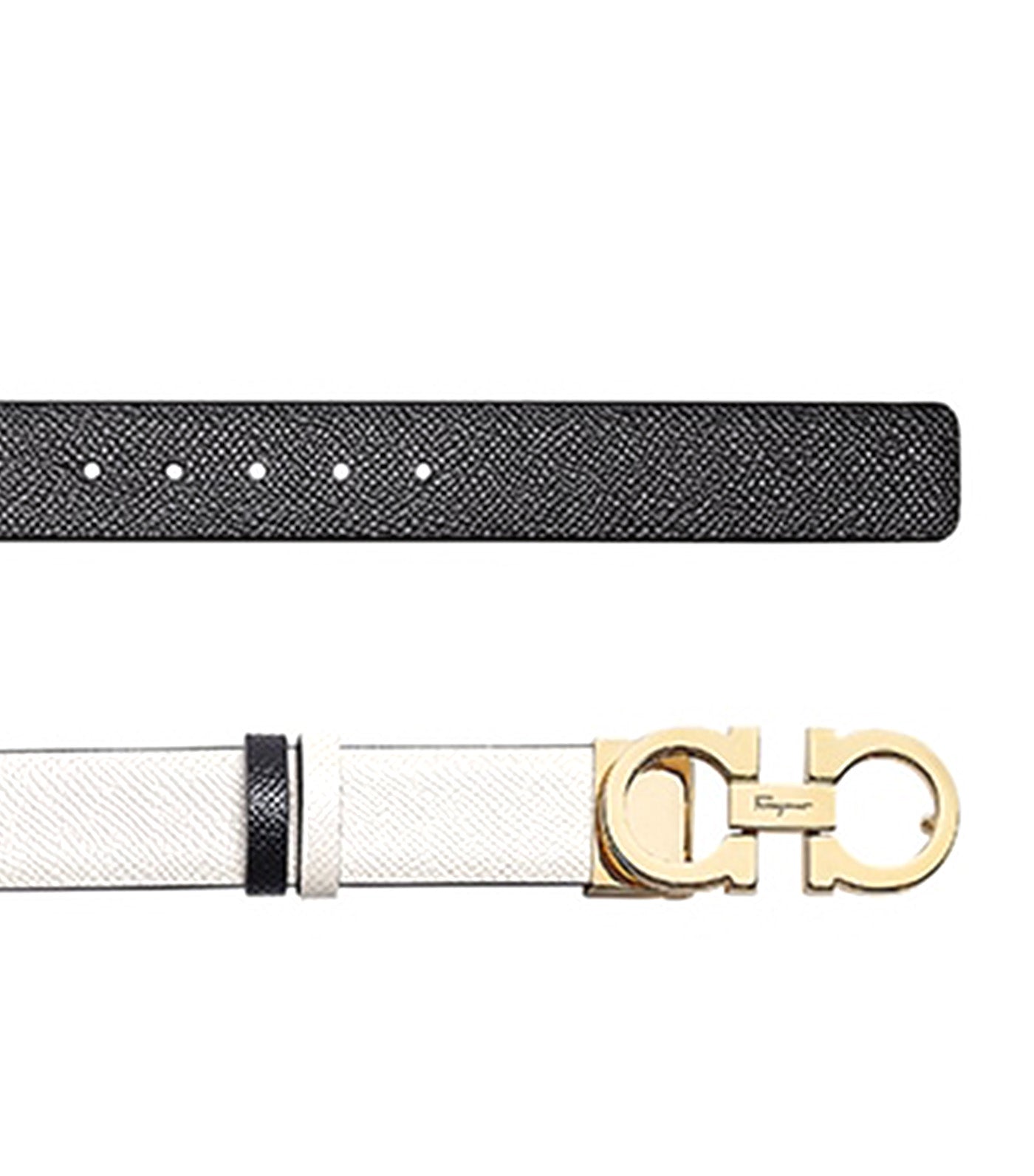 Reversible and Adjustable Gancini Belt Bone/Black