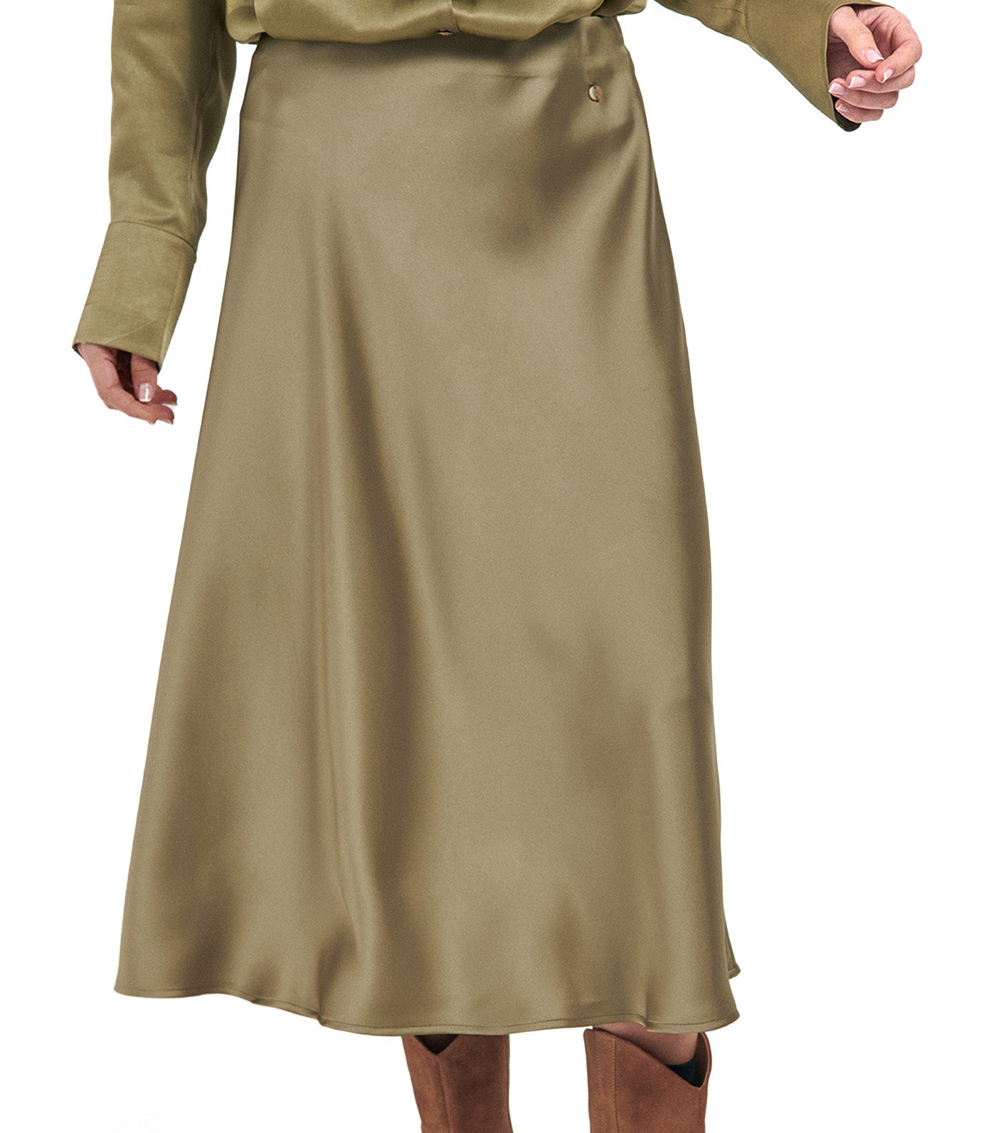 Satin Flared Midi Skirt Beige/Camel