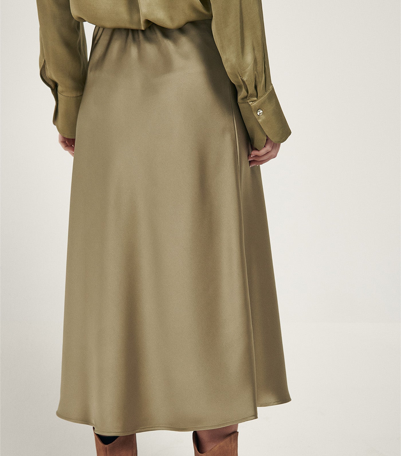 Satin Flared Midi Skirt Beige/Camel