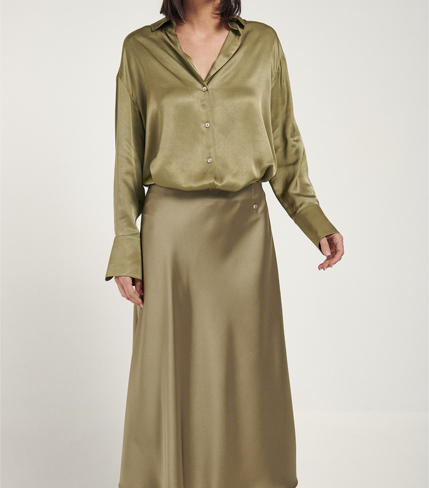 Satin Flared Midi Skirt Beige/Camel