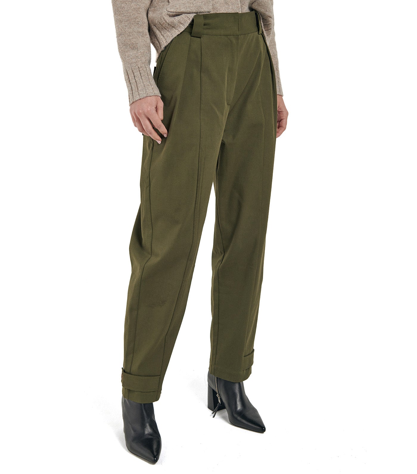 Adjustable Hem Cut Trousers Dark Khaki