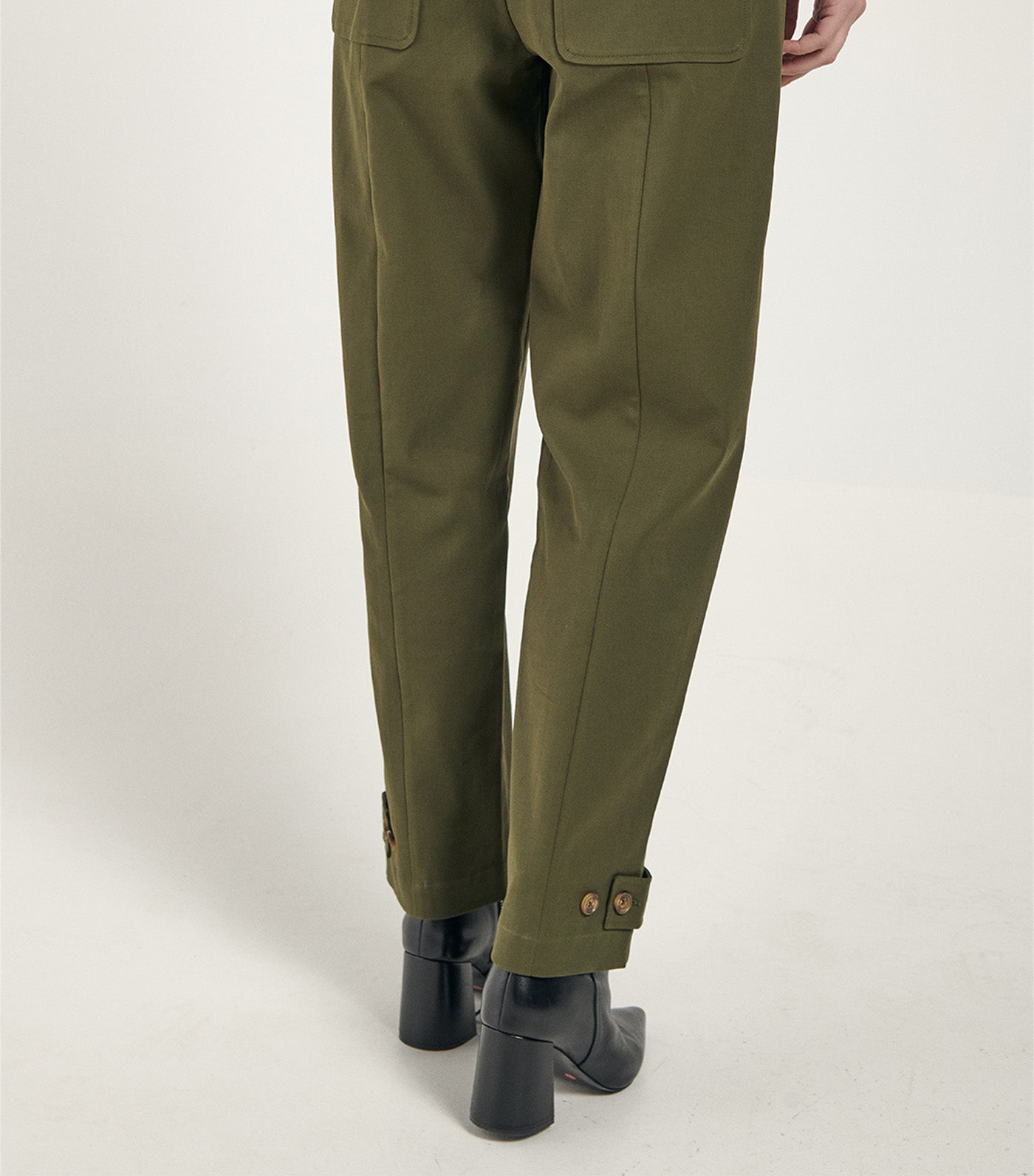 Adjustable Hem Cut Trousers Dark Khaki