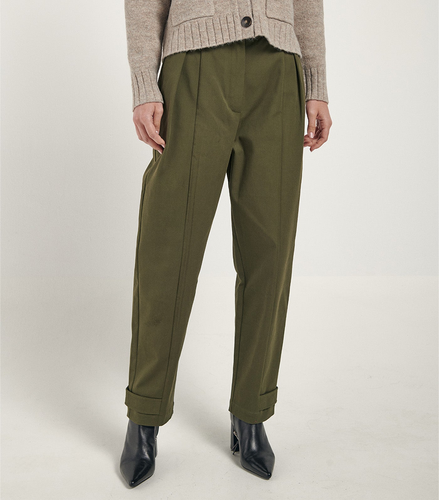 Adjustable Hem Cut Trousers Dark Khaki