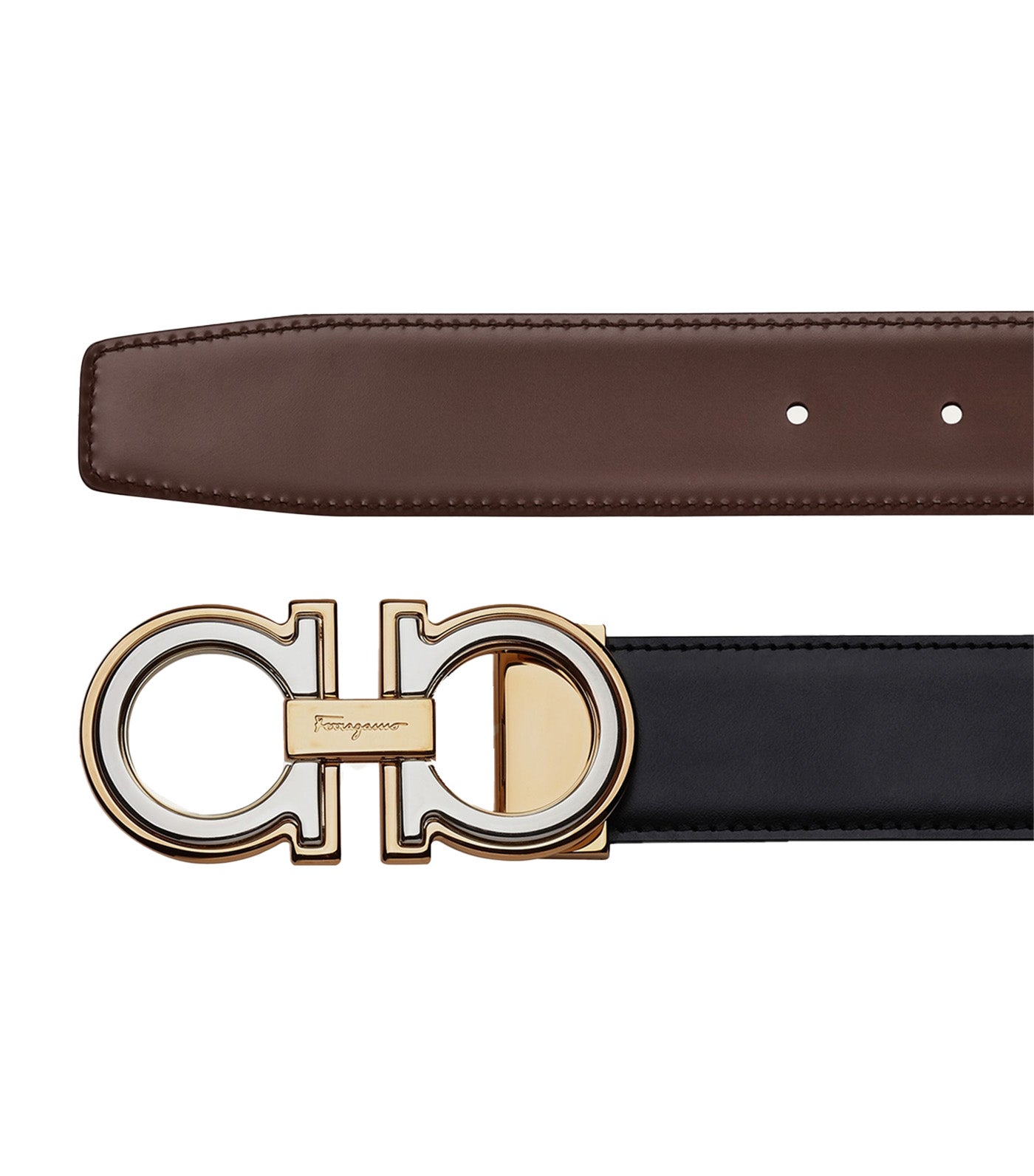 Reversible And Adjustable Gancini Belt Black/Cocoa
