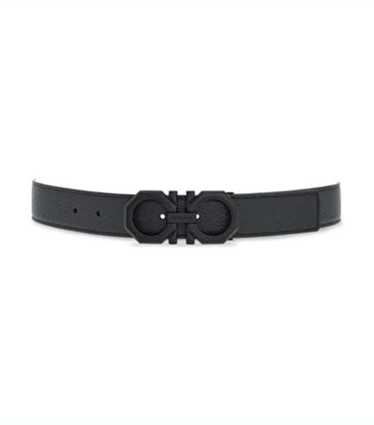 Reversible And Adjustable Gancini Belt Calfskin Black/Dark Gray