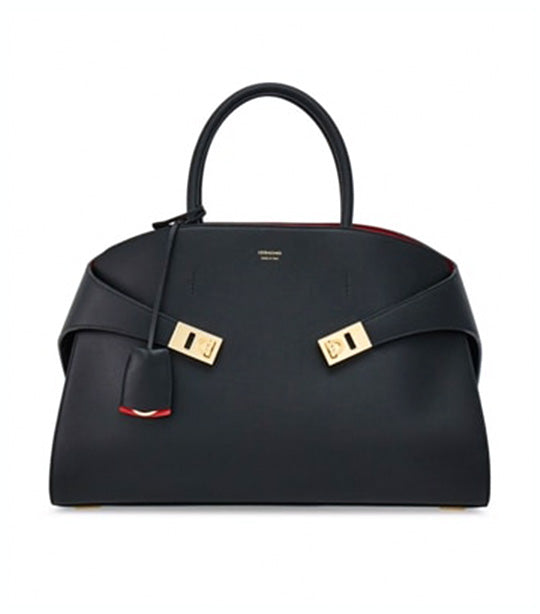 Hug Handbag (M) Calfskin Black/Flame Red