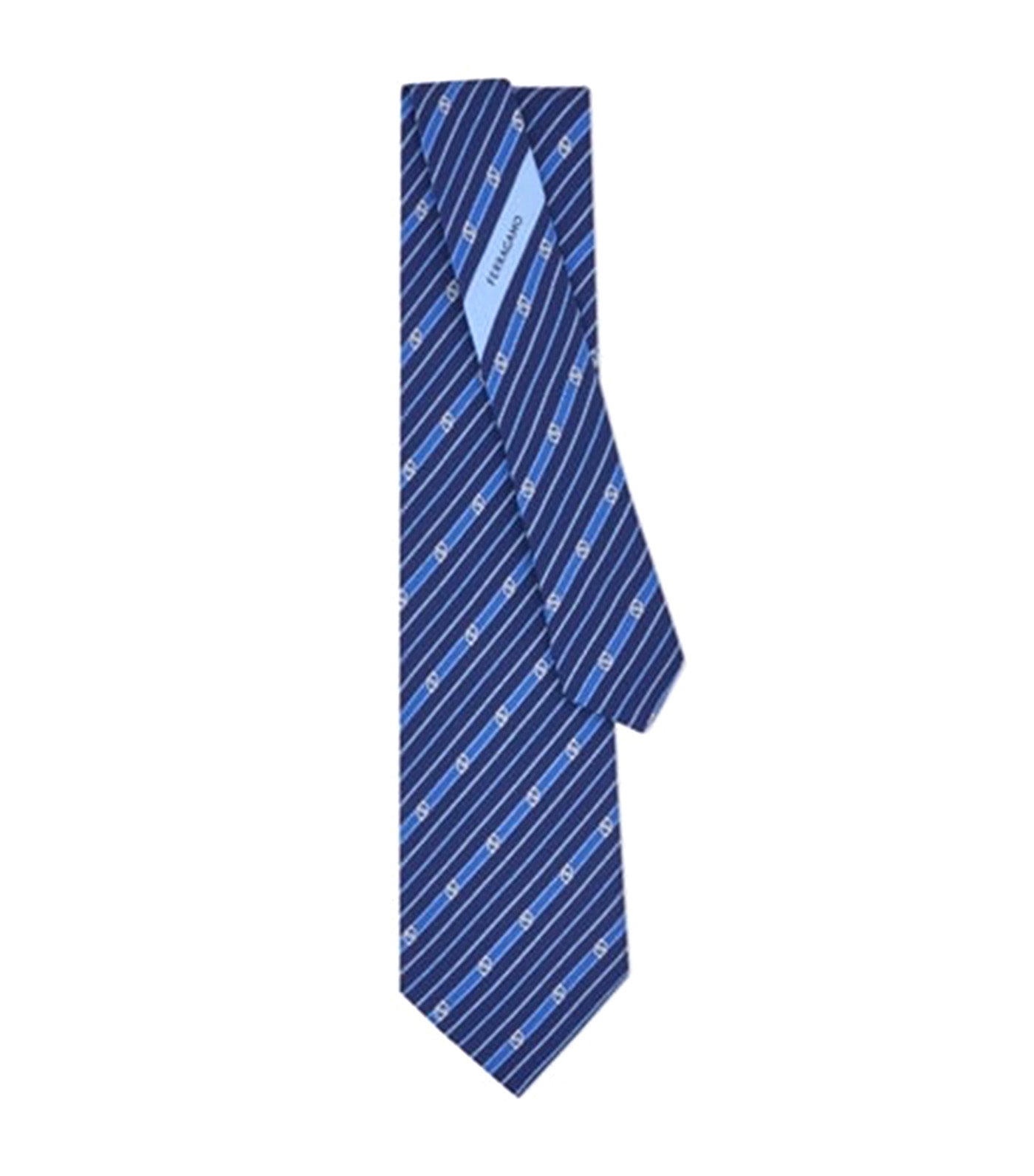 Gancini Print Silk Tie Navy Blue