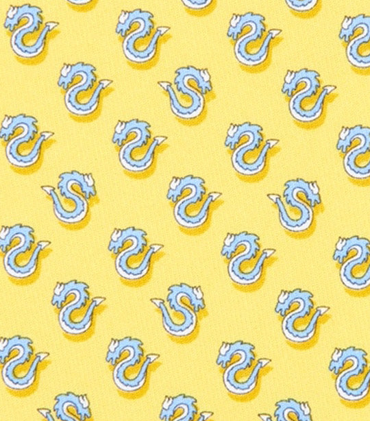 Dragon Print Silk Tie Yellow