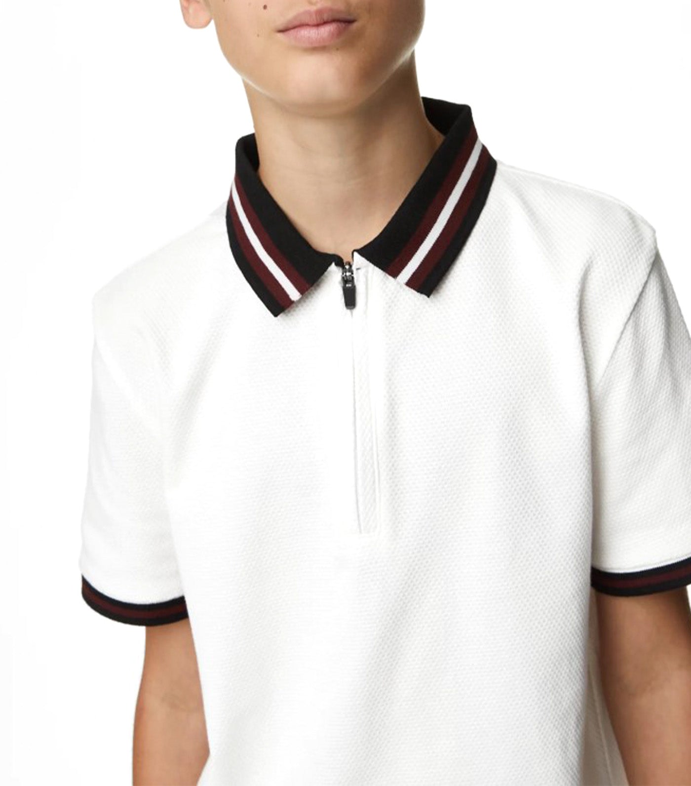 Cotton Rich Half Zip Polo Shirt White