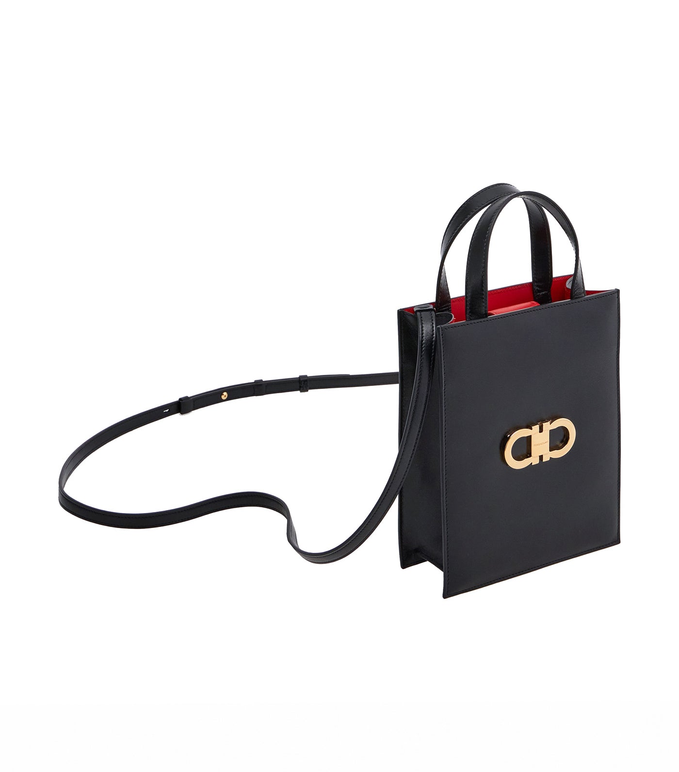 Double Gancini Mini Tote Bag Black/Flame Red