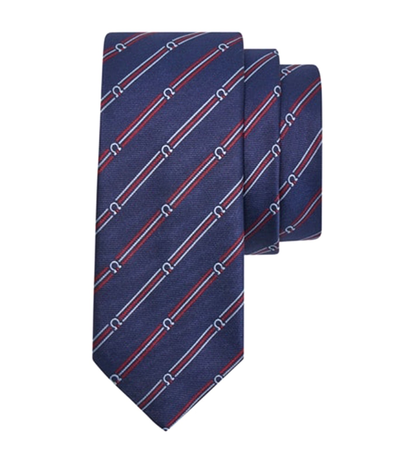 Gancini Print Silk Tie Navy/Bordeaux