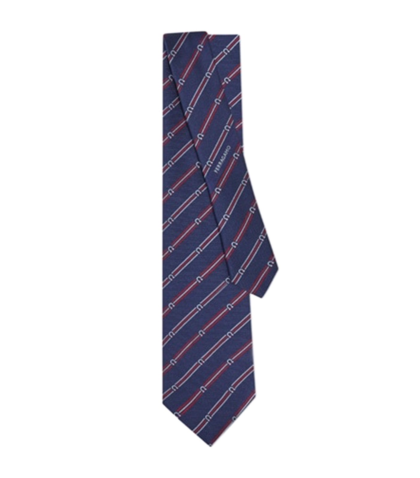 Gancini Print Silk Tie Navy/Bordeaux