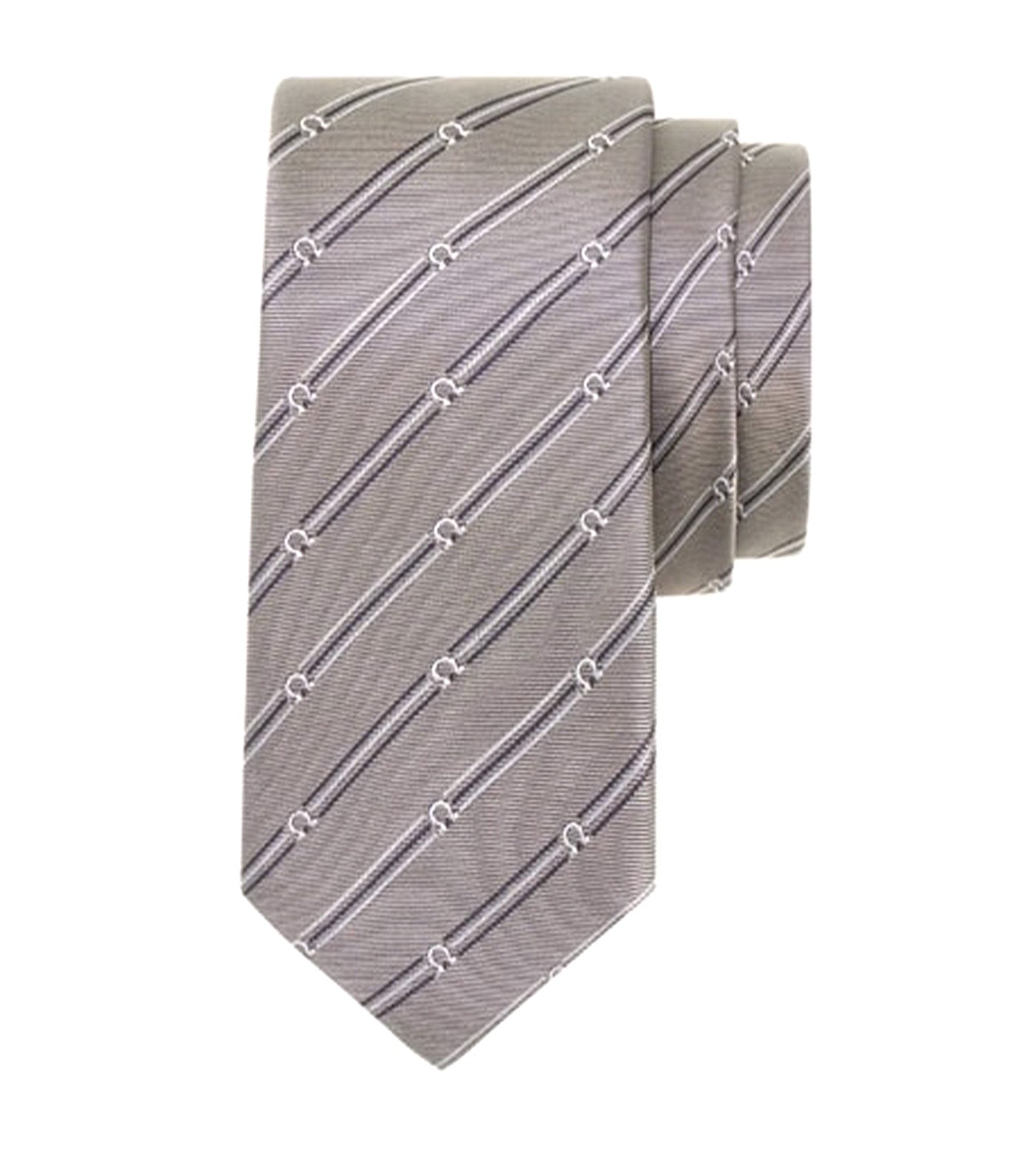 Gancini Print Silk Tie Grigio