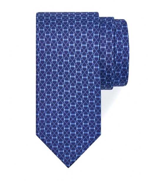 Gancini Horsebit Print Silk Tie Dark Blue