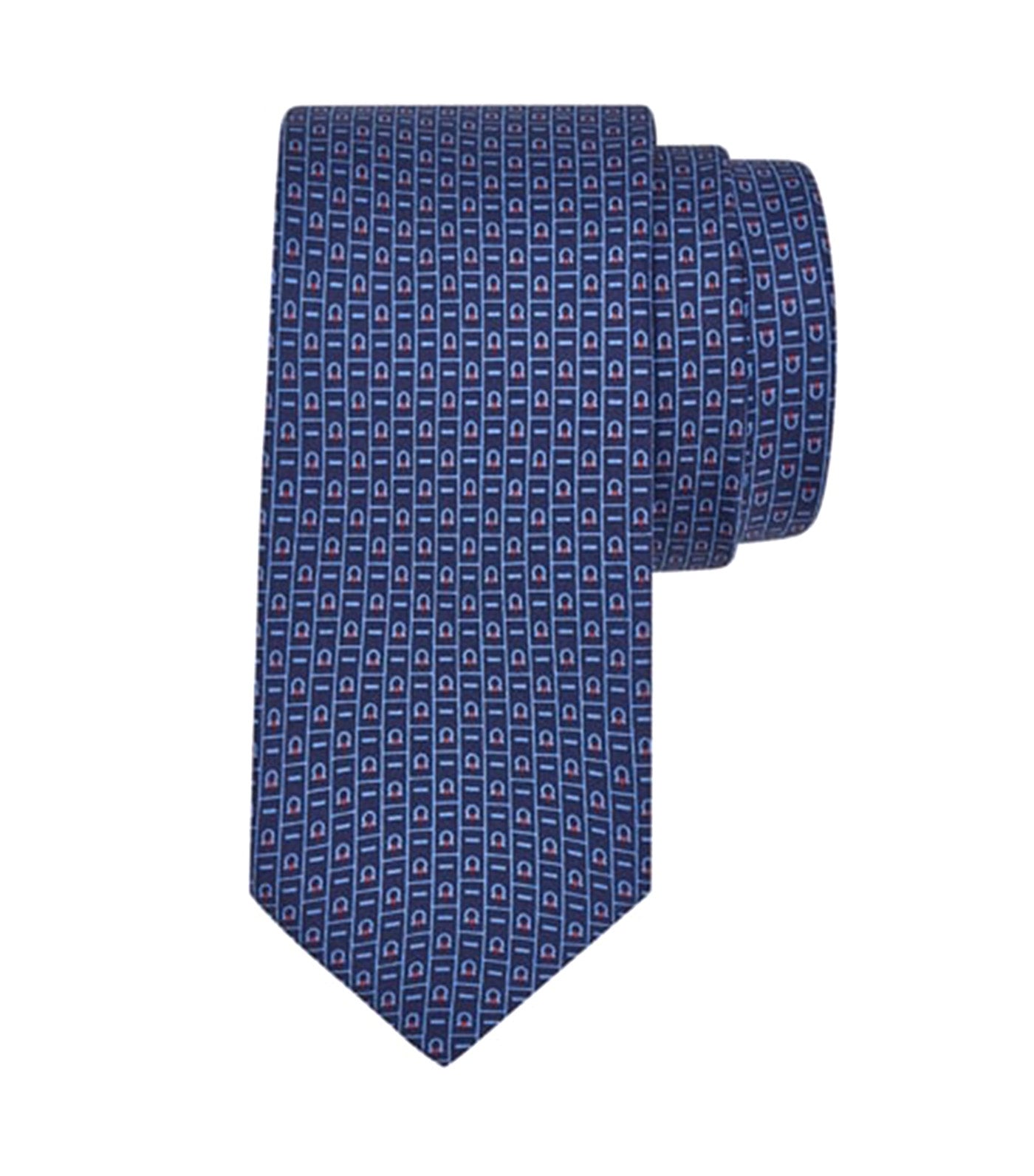 Monogram Print Tie Navy Blue/Red