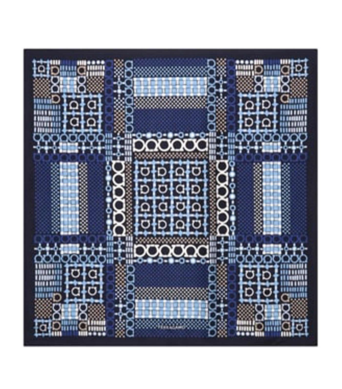 Gancini Print Silk Foulard Marine Blue