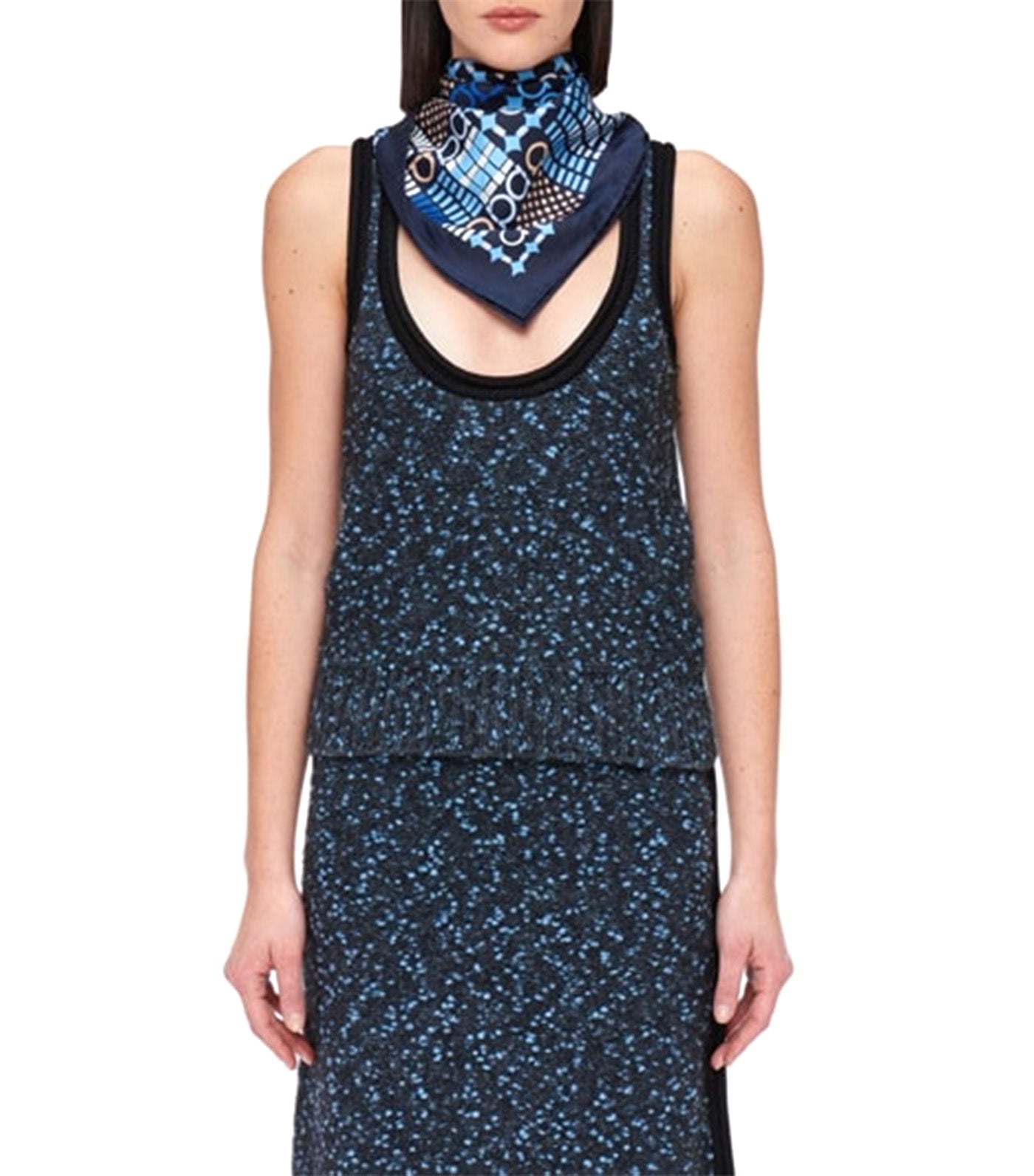 Gancini Print Silk Foulard Marine Blue