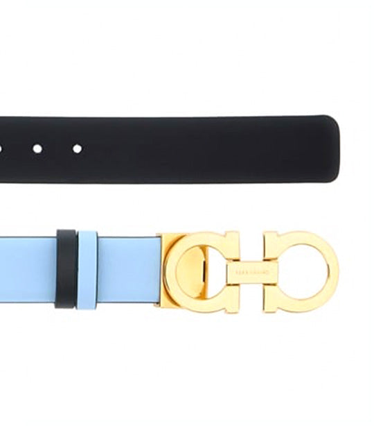 Reversible And Adjustable Gancini Belt Calfskin Light Blue/Black